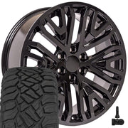 OE Wheels CV37 22x9 6x139.7 Gloss Black Wheels 285-45-22 Sailun TerraMax RT Tires TPMS SET