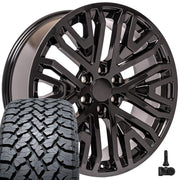 Set(4) 22x9 CV37 Gloss Black - 6x139.7 +28ET with 285/45r22 TBB TS-37 AT Tires &amp; TPMS