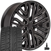 Set(4) 22x9 CV37 Satin Black with Milled Edge - 6x139.7 +28ET with 285/45r22 Ironman iMove GEN 2 SUV Tires &amp; TPMS