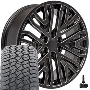 22" Replica Wheels fit GMC Sierra 1500 - CV37 Satin Black with Milled Edge 22x9, Sailun Tires &amp; TPMS Set
