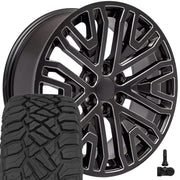 OE Wheels CV37 22x9 6x139.7 Satin Black with Milled Edge Wheels 285-45-22 Sailun TerraMax RT Tires TPMS SET