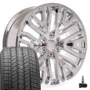 Set(4) 22x9 CV37 Chrome - 6x139.7 +28ET with 275/50r22 Bridgestone Alenza A/S 02 Tires &amp; TPMS