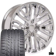 OE Wheels CV37 22x9 6x139.7 Chrome Wheels 285-45-22 Goodyear Eagle Sport Tires TPMS SET
