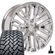 Set(4) 22x9 CV37 Chrome - 6x139.7 +28ET with 285/45r22 TBB TS-37 AT Tires &amp; TPMS