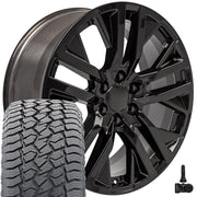22" Replica Wheels fit GMC Sierra 1500 - CV38 Gloss Black 22x9, Sailun Tires &amp; TPMS Set