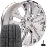 OE Wheels CV38 22x9 6x139.7 Chrome Wheels 285-45-22 Bridgestone Dueler Alenza HL Tires TPMS SET