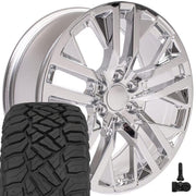 Set(4) 22x9 CV38 Chrome - 6x139.7 +28ET with 285/45r22 Sailun TerraMax RT Tires &amp; TPMS