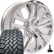Set(4) 22x9 CV38 Chrome - 6x139.7 +28ET with 285/45r22 TBB TS-37 AT Tires &amp; TPMS
