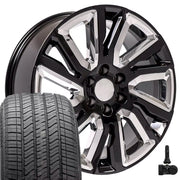 Set(4) 22x9 CV39 Gloss Black with Chrome Insert - 6x139.7 +28ET with 275/50r22 Bridgestone Alenza A/S 02 Tires