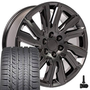 22" Replica Wheels fit GMC Sierra 1500 - CV39 Satin Black with Gloss Black Insert 22x9, Goodyear Tires &amp; TPMS Set