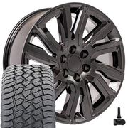 22" Replica Wheels fit GMC Sierra 1500 - CV39 Satin Black with Gloss Black Insert 22x9, Sailun Tires &amp; TPMS Set