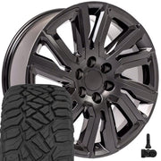 OE Wheels CV39 22x9 6x139.7 Satin Black with Gloss Black Insert Wheels 285-45-22 Sailun TerraMax RT Tires TPMS SET