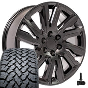 Set(4) 22x9 CV39 Satin Black with Gloss Black Insert - 6x139.7 +28ET with 285/45r22 TBB TS-37 AT Tires &amp; TPMS