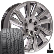 OE Wheels CV39 22x9 6x139.7 Gloss Hyper Black with Chrome Insert Wheels 275-50-22 Bridgestone Alenza A/S 02 Tires SET