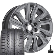 Set(4) 22x9 CV39 Gloss Hyper Silver with Chrome Insert - 6x139.7 +28ET with 285/45r22 Goodyear Eagle Sport Tires &amp; TPMS