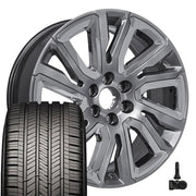 Set(4) 22x9 CV39 Gloss Hyper Silver with Chrome Insert - 6x139.7 +28ET with 285/45r22 Goodyear Eagle Touring Tires &amp; TPMS