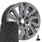 Set(4) 22x9 CV39 Gloss Hyper Silver with Chrome Insert - 6x139.7 +28ET with 285/45r22 Sailun TerraMax RT Tires &amp; TPMS