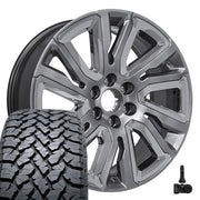 Set(4) 22x9 CV39 Gloss Hyper Silver with Chrome Insert - 6x139.7 +28ET with 285/45r22 TBB TS-37 AT Tires &amp; TPMS