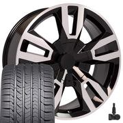 Set(4) 22x9 CV40 Gloss Black Machined - 6x139.7 +24ET with 285/45r22 Goodyear Eagle Sport Tires &amp; TPMS