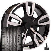 OE Wheels CV40 22x9 6x139.7 Gloss Black Machined Wheels 285-45-22 Goodyear Eagle Touring Tires TPMS SET