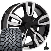 Set(4) 22x9 CV40 Gloss Black Machined - 6x139.7 +24ET with 285/45r22 TBB TS-37 AT Tires &amp; TPMS
