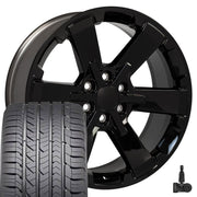 Set(4) 22x9 CV41 Gloss Black - 6x139.7 +24ET with 285/45r22 Goodyear Eagle Sport Tires &amp; TPMS