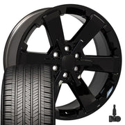 Set(4) 22x9 CV41 Gloss Black - 6x139.7 +24ET with 285/45r22 Goodyear Eagle Touring Tires &amp; TPMS