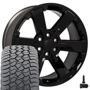 Set(4) 22x9 CV41B Gloss Black - 6x139.7 +24ET with 285/45r22 Sailun TerraMax AT2 Tires &amp; TPMS