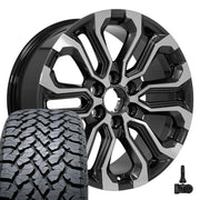 Set(4) 20x9 CV42 Gloss Gunmetal Machined - 6x139.7 +28ET with 275/55r20 TBB TS-37 AT Tires &amp; TPMS