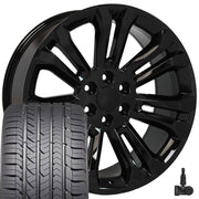 Set(4) 22x9 CV43 Gloss Black - 6x139.7 +24ET with 285/45r22 Goodyear Eagle Sport Tires &amp; TPMS