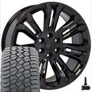 22" Replica Wheels fit Chevrolet Silverado 1500 - CV43B Gloss Black 22x9, Sailun Tires &amp; TPMS Set