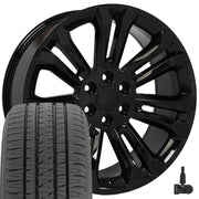 OE Wheels CV43 22x9 6x139.7 Gloss Black Wheels 285-45-22 Bridgestone Dueler Alenza HL Tires TPMS SET