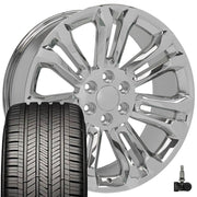 Set(4) 22x9 CV43 Chrome - 6x139.7 +24ET with 285/45r22 Goodyear Eagle Touring Tires &amp; TPMS