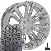 Set(4) 22x9 CV43B Chrome - 6x139.7 +24ET with 285/45r22 Sailun TerraMax AT2 Tires &amp; TPMS