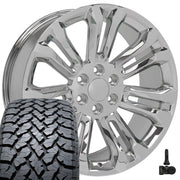 Set(4) 22x9 CV43B Chrome - 6x139.7 +24ET with 285/45r22 TBB TS-37 AT Tires &amp; TPMS