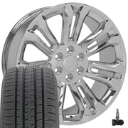 Set(4) 22x9 CV43 Chrome - 6x139.7 +24ET with 285/45r22 Bridgestone Dueler Alenza HL Tires &amp; TPMS