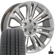 Set(4) 22x9 CV43 Gloss Hyper Black - 6x139.7 +24ET with 285/45r22 Bridgestone Dueler Alenza HL Tires &amp; TPMS