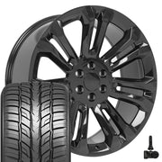 Set(4) 24x10 CV43B Gloss Black - 6x139.7 +24ET with 295/35r24 Sailun Atrezzo SVR LX+ Tires &amp; TPMS