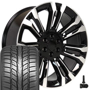 Set(4) 24x10 CV43B Gloss Black Machined - 6x139.7 +24ET with 295/35r24 Sailun Atrezzo SVR LX+ Tires &amp; TPMS