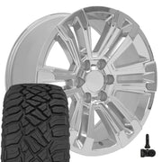 Set(4) 20x9 CV44 Chrome - 6x139.7 +24ET with 275/55r20 Sailun TerraMax RT Tires &amp; TPMS