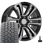 20" Replica Wheels fit GMC Yukon - CV44 Gloss Black Machined 20x9, Sailun Tires &amp; TPMS Set