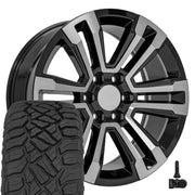 OE Wheels CV44 20x9 6x139.7 Gloss Black Machined Wheels 275-55-20 Sailun TerraMax RT Tires TPMS SET