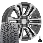 20" Replica Wheels fit GMC Yukon - CV44 Gloss Gunmetal Machined 20x9, Sailun Tires &amp; TPMS Set