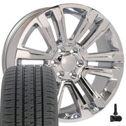 Set(4) 22x9 CV44 Chrome - 6x139.7 +24ET with 285/45r22 Bridgestone Dueler Alenza HL Tires &amp; TPMS
