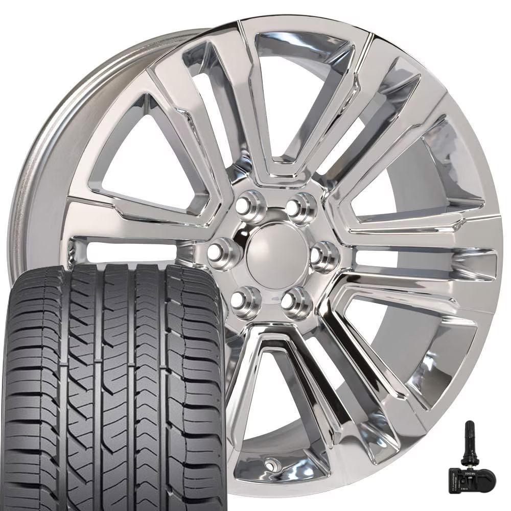 CV44 22x9 Chrome Yukon Denali Replica Wheel Tire TPMS Set Goodyear – OE ...