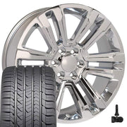 Set(4) 22x9 CV44 Chrome - 6x139.7 +24ET with 285/45r22 Goodyear Eagle Sport Tires &amp; TPMS
