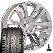 Set(4) 22x9 CV44 Chrome - 6x139.7 +24ET with 285/45r22 Goodyear Eagle Touring Tires &amp; TPMS