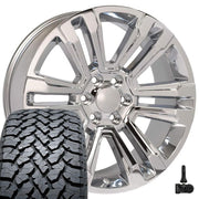 Set(4) 22x9 CV44 Chrome - 6x139.7 +24ET with 285/45r22 TBB TS-37 AT Tires &amp; TPMS