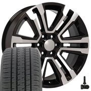 22" Replica Wheels fit GMC Yukon - CV44 Gloss Black Machined 22x9, Bridgestone Tires &amp; TPMS Set