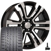 22" Replica Wheels fit GMC Yukon - CV44 Gloss Black Machined 22x9, Goodyear Tires &amp; TPMS Set